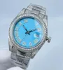 Klassieke 2-stijl Full Drill Heren Polshorloges 41 mm IJsblauwe wijzerplaat Diamant bezel Saffier Luminous Auto Date Super CAL. 2813 automatische machines Herenhorloge Horloges