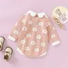 Jumpsuits 0-18 meter newborn baby girl floral knitted with long sleeve button warm autumn spring children's clothing jumpsuit G220606