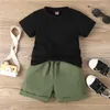 Kleidungssets 2–7 Jahre Kinder Jungen 2-teilig Sommer-Outfits Kurzarm Rundhals T-Shirt Tops Tasche Shorts Kinder Casual Set