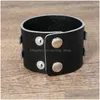 Bangle punk wide läder manschett mtilayer wrap -knapp justerbar armband armband för män kvinnor mode smycken svart droppleverans bra dhmiq