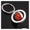 Nyckelringar Metal Rotertable Basketball Ring Sport Football Golf KeyChain Holders Bag hänger Fashion Jewelry Drop Delivery DHVVT