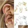 Ear Cuff Fashion Gold Star Leaves Orecchini a clip non perforanti per le donne Semplici finte orecchie di cartilagine Accessori per gioielli Drop Delivery Dhvm0