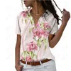 Bluzki damskie koszule damskie letnia moda sprzedaż harajuku krótki rękaw Top 3D kwiatowy nadruk polo swobodne sukienkę kardiganową rozmiar