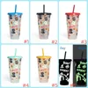 Creative 710ml Halloween Drinkware Cold Color-changing Plastic Cups Halloween Decoration Juice Cup With Lid and Straw Q172