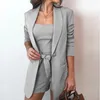 Kvinnors tvåbitar byxor 3st/set Office Lady Outfits Långärmad blazer Set Women Solid Color Blazer Coat Shorts Vest Set Woman Sexig kostym Summerkläder 230606