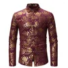 Heren Casual Shirts Mannen Bloemenprint Shirt Rode Lange Mouw Luxe Jurk Heren Slim Fit Turn Down Kraag Chemise Homme Mode Kleding