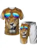 Trainingsanzüge Sommer 2022 3D-Druck Plus Size T-Shirt Tiger Lion Vintage Style Kurzarm Set Neuheit Mode Harajuku Herrenbekleidung P230605