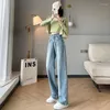 Jeans femme rétro bleu clair taille haute droite femmes Vintage classique Highstreet pleine longueur Denim pantalon 2023 pantalon A210