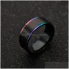 Band Rings Rainbow Gold Side Brush Ring Black Stainless Steel Wedding Fashion Jewelry For Women Men Gift Will And Sandy Drop Delivery Dhzes