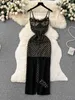 Casual Dresses Ins Fashion Lace Bodycon Party 2023 New Summer Sexy Black Strap Long Women's Dress P230606