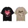 Streetwear T-shirts Heart Devil Print Round Neck Short Sleeve Loose Top for Men and Women