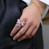 Wedding Rings Pink Two Tone Plated 3 Pcs Cz Butterfly Ring For Women Full Finger Cocktail US Size 6 7 8 9