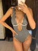 Women's Swimwear S - XL V shape Wire Striped Women Swimwear One Piece Swimsuit Female V-bar Underwired Bather Bathing Suit Swim Monokini V472S T230606