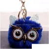 Key Rings Big Eye Owl Fur Ring Gold Bird Keychain Holder Bag Hangs Fashion Jewelry Will And Sandy Red White Black Drop Delivery Dhnf7