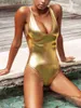 Damskie stroje kąpielowe seksowne błyszczące skórzane bikini kobiety 2023 BIKINIS BLING SKUKOWY One Piece Swimsuit Kobieta Monokini Bather Kąpiel Kąpiec Swim Lady T230606