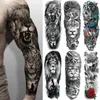 Tatuagens Temporárias Manga de Braço Grande Coroa de Leão Rei Rosa Adesivo de Tatuagem Impermeável Moda Lobo Selvagem Tigre Homens Totem Crânio Completo Mulheres 230606