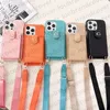 Designer Phone Case with Card Holder Luxury iPhone Case for iPhone 15 14 13 12 Pro Max 14ProMax 14Pro 13pro 13ProMax Leather Wallet Mobile Cover Crossbody Lanyard