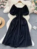 Casual Dresses Vintage Elastic Chest Gothic Black Long Elegant Puff Sleeve Party Dress Summer Robe Women's P230606