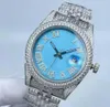 Klassieke 2-stijl Full Drill Heren Polshorloges 41 mm IJsblauwe wijzerplaat Diamant bezel Saffier Luminous Auto Date Super CAL. 2813 automatische machines Herenhorloge Horloges