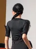 Vestuário de palco moda baile hip hop dança roupas para mulheres preto sexy latino tops chacha rumba tango trajes dn12165