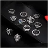 Cluster Rings Stacking Ring Set Retro Midi Knuckle Crown Lotu Leaf Star Elephant Moon Charm For Women Fashion Jewelry Gift Will And Dh25I