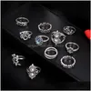 Cluster Ringen Stapelen Ring Set Retro Midi Knuckle Crown Lotu Leaf Star Olifant Maan Charme Voor Vrouwen Mode-sieraden Gift zal En Dh25I