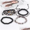 Bracelets porte-bonheur 4pcs / set cuir Evil Eye Mtilayer Wrap Bracelet Set Bracelets Manchette Bracelet Hommes Mode Bijoux Cadeau Drop Delivery Dhebx