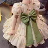 Girl Dresses Girls Princess Dress Summer Beige Elegant With Green Bow Kids Birthday Party Clothes 4-10 Years Old