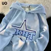 Womens Hoodies Sweatshirts Amerikaanse Retro Star Print Rits Vest Vrouwen Y2K Straat Hip Hop Trend Joker Sweatshirt Paar Casual Losse Hoodie 230605