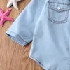 T-shirt Marca Toddler Infant Bambino Bambini Neonati maschi Camicia di jeans T-shirt a maniche lunghe Top Abbigliamento Tasca Abbigliamento casual 1-6T 230605