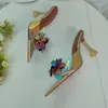 Pantoufles strass arc fleur dame chaussures à talons hauts pointe conception transparente verre à vin talon mode fête