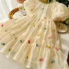 Girl Dresses Girls Princess Dress Summer Beige Elegant With Green Bow Kids Birthday Party Clothes 4-10 Years Old