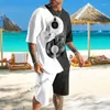 Herren-Trainingsanzüge, Sommer-Männer im chinesischen Stil, T-Shirt-Trainingsanzug, 3D-Druck, Strand, Allgleiches, lässig, kurzärmelig, Streetwear, 2-teiliges Set mit Kleidung