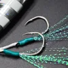 Fishing Hooks 10Pair Jig Lure Assist Hook Sea Water Slow Jigging Fishjig Double Barbed Peche Feather Head Accessories 230606