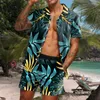 Men's Tracksuits Summer Men Hawaiian Sets Leaf Print Short Sleeve Button Shirt Beach Shorts Holiday Mens Two Piece Suit Cardigan High