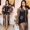 Roupas étnicas Vestidos de natal africanos para mulheres 2023 Dashiki Sexy Black Mesh Diamonds Maxi Dress Roupas de festa Robe Femme com interior