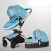 Strollers# High Quality Baby Stoller 3 in 1 Pram Landscape Fold Pu Leather Kinderwagen Carriage Car Born Pushchair{category}