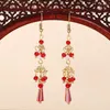 Dangle Earringsチャイニーズスタイルビンテージレッドビーズタッセルパーティーブライダルアクセサリー