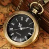 Карманные часы винтажные бронзовые римские цифры Открытые лица Quartz Watch Мужчины Женские антикварные подвесные часы цепи старых модных часов