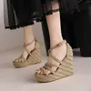 Sandaler 2023 Summer Korean Edition Slope Heel Imitation Casual With Heels for Women Thong Flat