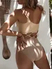 Damenbadebekleidung Sexy High Cut Bikini Frau Bandeau Badeanzug 2022 Neue One Shoulder Bademode Frauen Badeanzug Schwimmen Strand Tragen T230606