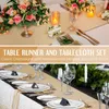 Tischdecke 4 Stück Einweg-Tischdecken aus Kunststoff 4 Stück Satin-Tischläufer-Kombinationsset Hochzeit Esstischdekorationen für Party Geburtstag 230605