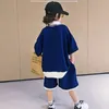 Ensembles de vêtements Été Garçons Coton Lâche Rayé Demi Zip t-shirt TopsShorts Pantalon Costume École Enfants Preppy Vêtements Ensembles Enfants Tenues 5-16Yrs 230605