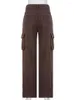 Women's Jeans WeiYao Multi-Pockets Streetwear Low Rise Cargo Woman Brown Vintage 90s Aesthetic Straight Denim Pants Casual Bottoms