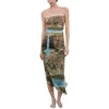 Casual Dresses Winkinlin Women Long Tube Dress Y2k Wrapped Sleeveless Strapless Wrap-Chest Print Club Cocktail Party