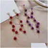 Dangle Chandelier Fashion Rose Petal Drop أقراط للنساء الأحمر الزواج الطويل Long Langing Weddings Party Jewelry Excessories Gift DHTVD