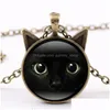 Подвесные ожерелья Черное стекло ожерелье Cabochon кошачья рама уш