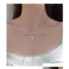 Pendentif Colliers Sier Brillant Papillon Gland Collier Femme Exquis Double Couche Clavicule Chaîne De Noce Bijoux Cadeaux Drop Dhzxn