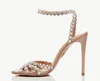 Summer Luxury Aquazzura Tequila Sandal Summer Luxury White Sandals Concerto Crystal Shoes Perfect Lady High Heels Party Wedding 35-43