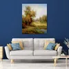 Modern Impressionist Landscape Canvas Art Poppies Pond Pittura a olio fatta a mano Opera d'arte per la stanza dei bambini